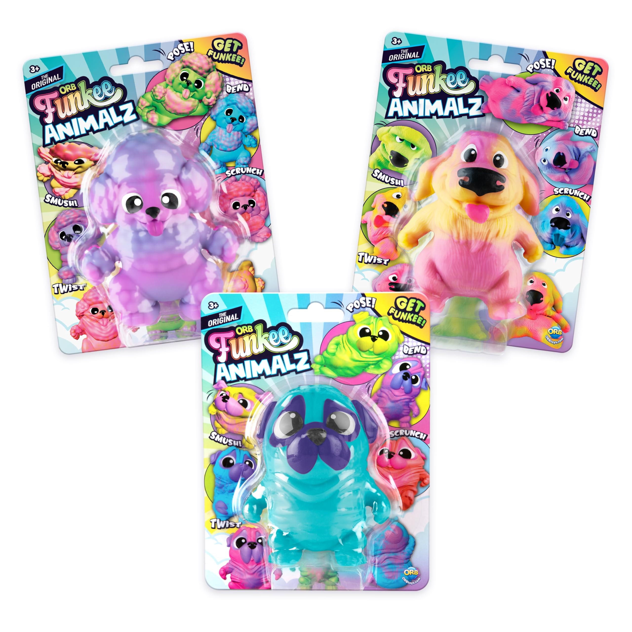 ORB Funkee Animalz MEGA Puppies 3 Pack (Set 1) - Adorable, Funny